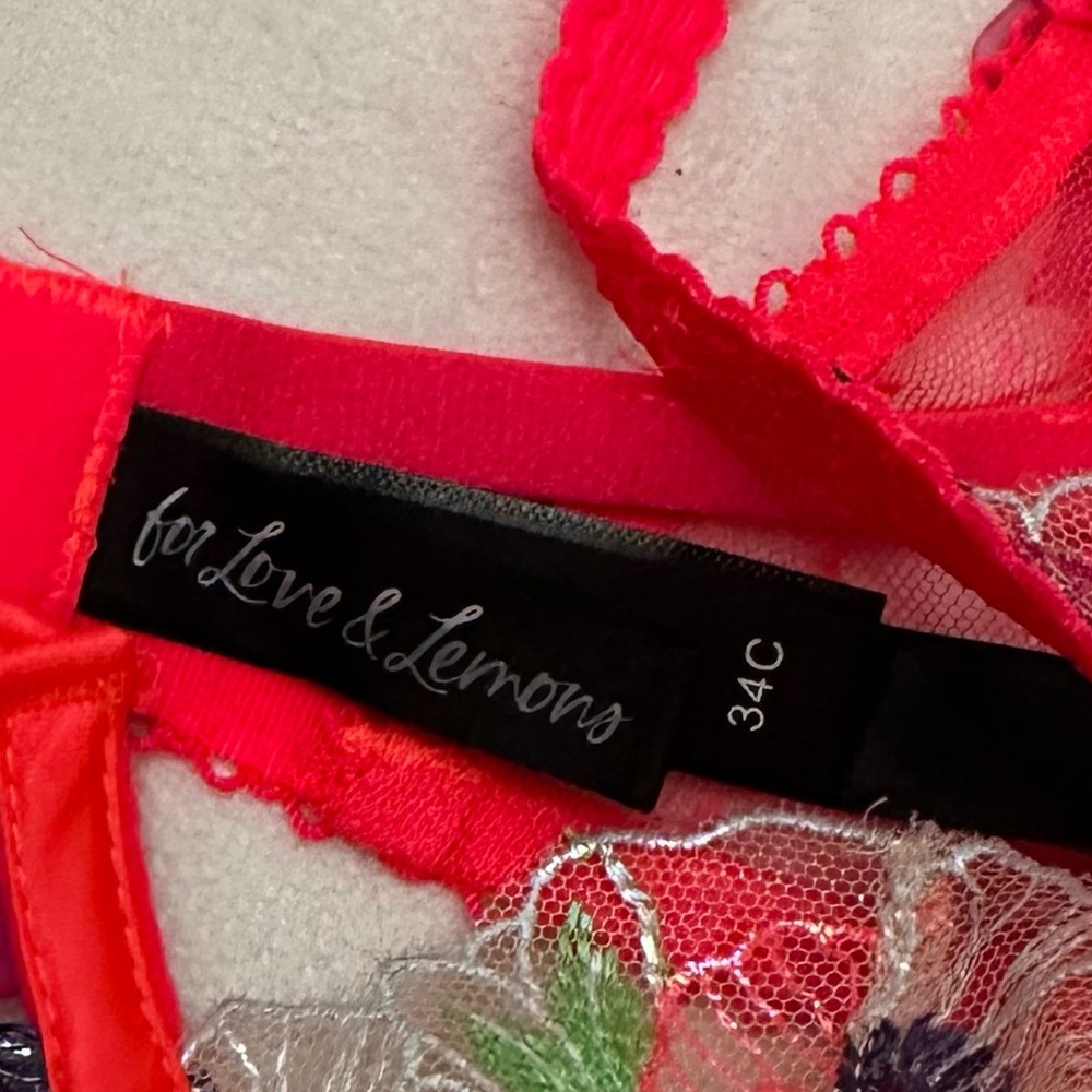 New! For Love and Lemons Shimmer Zinnia Bra neon coral floral 51391 - Picture 9 of 11